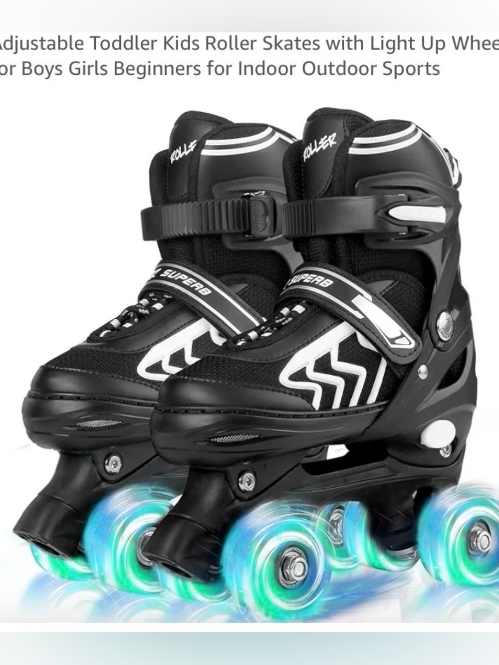 Kids Adjustable Roller Skates with Light-Up Wheels - Black